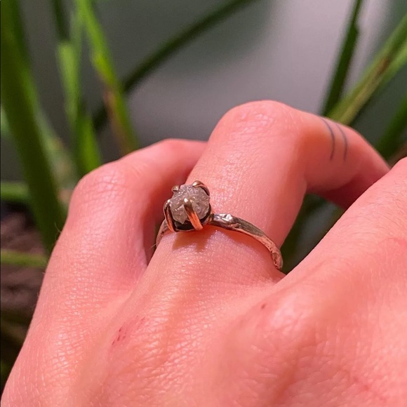 14k white gold and rose gold raw diamond ring